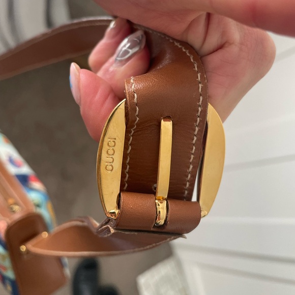 GUCCI Rare Vintage Blue Checkered Scarf Print Shoulder Bag - Picture 11 of 16